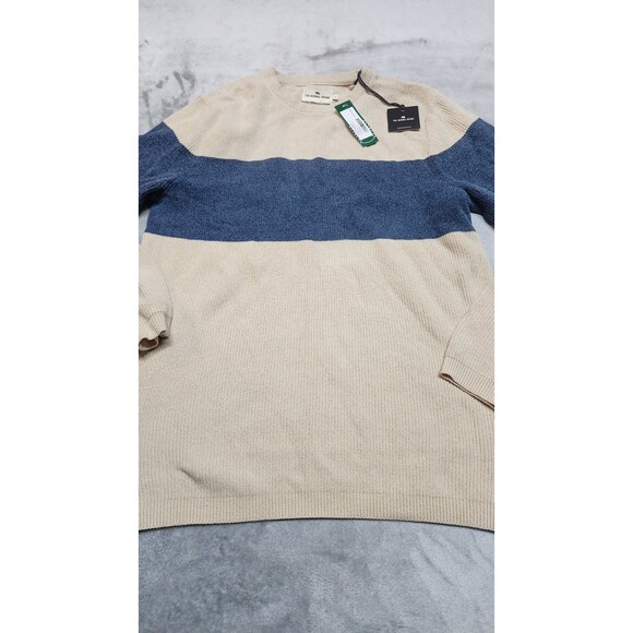The Normal Brand Men's Large Ivory Blue Chenille Stripe Crewneck Sweater NWT